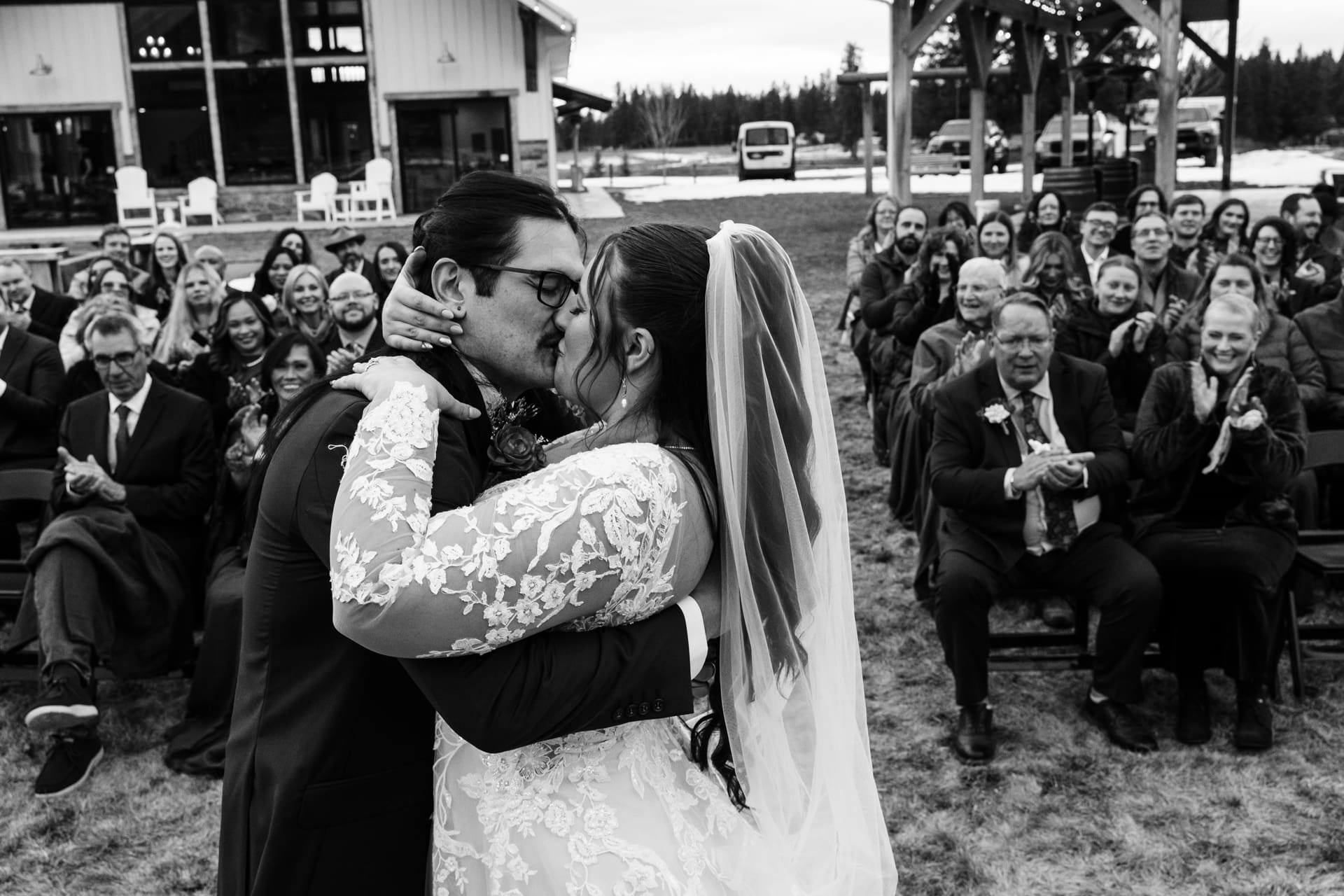 Couple Kissing At Reception, Photo By Bozeman Montana Wedding Photographers Charlesmoll 
